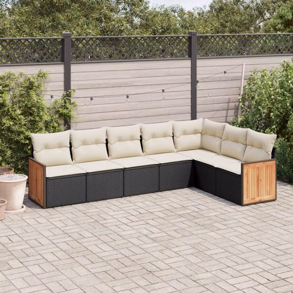 vidaXL Set di Divani da Giardino a L con Cuscini 7pz in Polyrattan Nero – 1