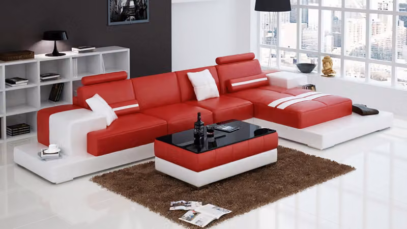 Ledersofa Couch Wohnlandschaft Ecksofa Eck Garnitur Design Modern Sofa USB LED