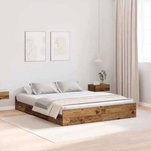 Struttura letto con contenitore-Giroletto con contenitore Legno vecchio 140 x 190 cm