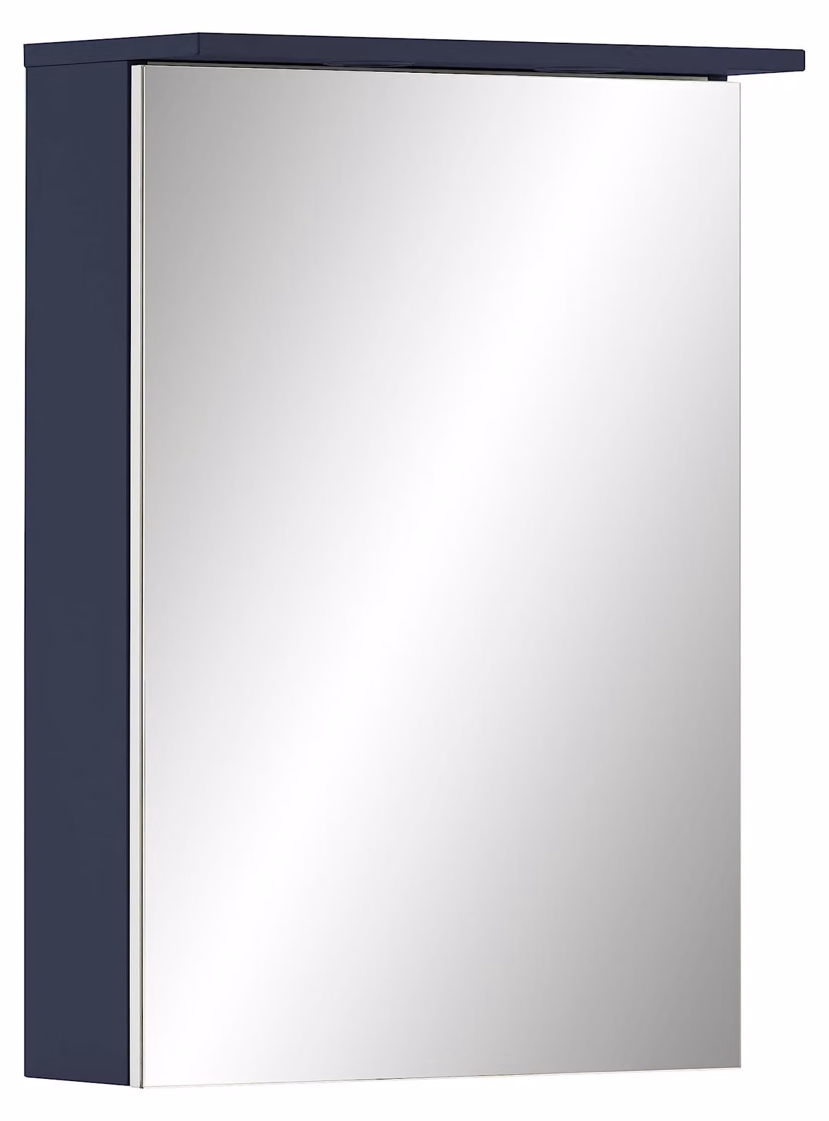 Specchio con illuminazione a LED, colore blu notte, dimensioni 50,4 x 16 x 72,3 cm, 1 anta, sistema di chiusura ammortizzata