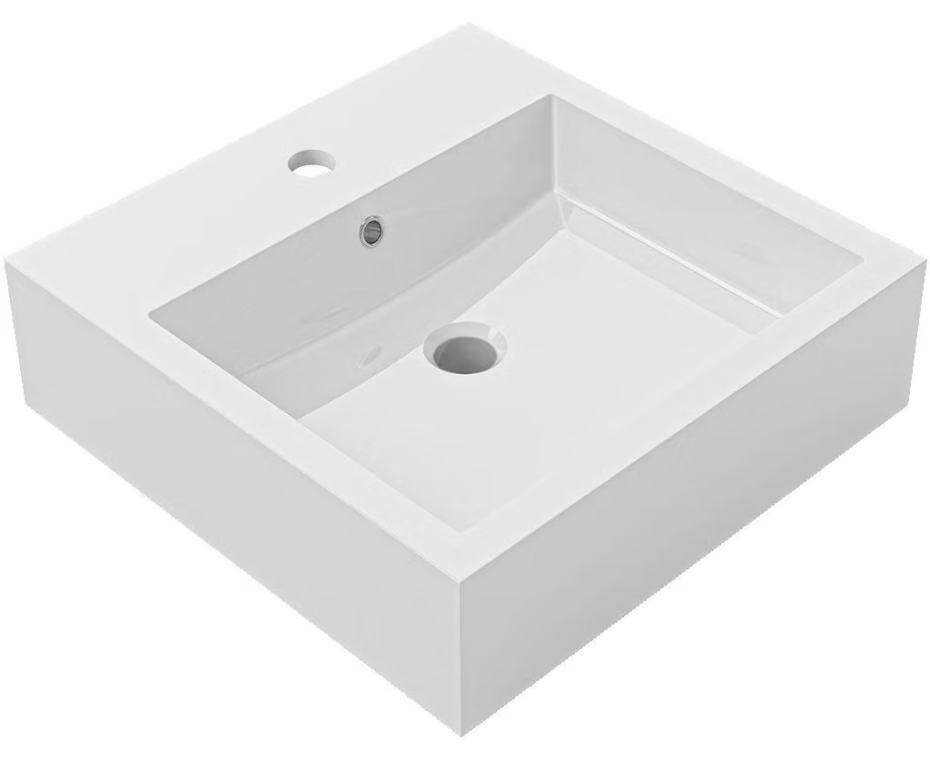 CERANO - Lavabo in marmo colato Esme - con troppopieno - bianco lucido - 45x45 cm