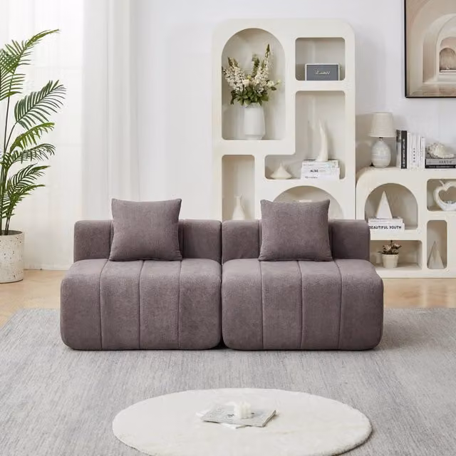 Divano modulare WISHDOR in tessuto grigio con design minimalista e cuscini inclusi – 1