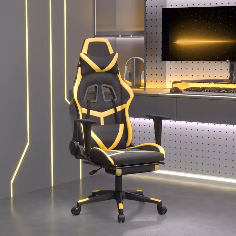 Sedia da Gaming vidaXL con Poggiapiedi, Rivestimento in Similpelle, Nero e Oro