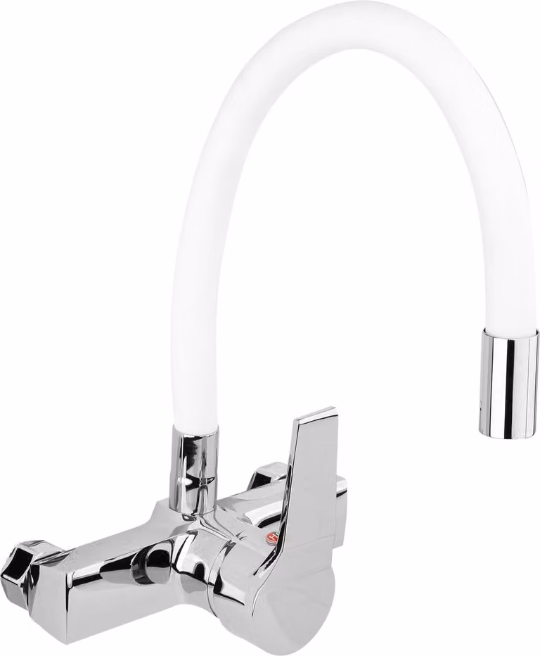 Rubinetto da cucina, rubinetto flessibile da parete, bianco, rubinetto per acqua, rubinetto per lavello, miscelatore
