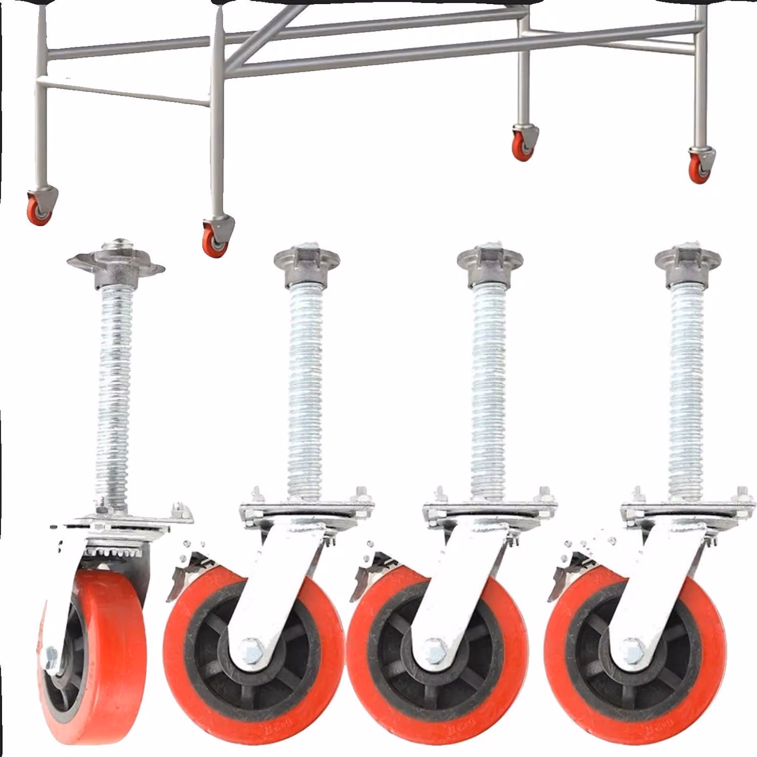 Rotelle, diametro 150 mm, capacità di carico 500 kg, rotazione a 360°, freno di stazionamento, set di 4 pezzi