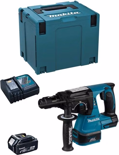 Tassellatore Makita DHR243RTJ1 LXT con batteria da 5,0 Ah, caricabatterie DC18RC e sistema di trasporto MAKPAC 4