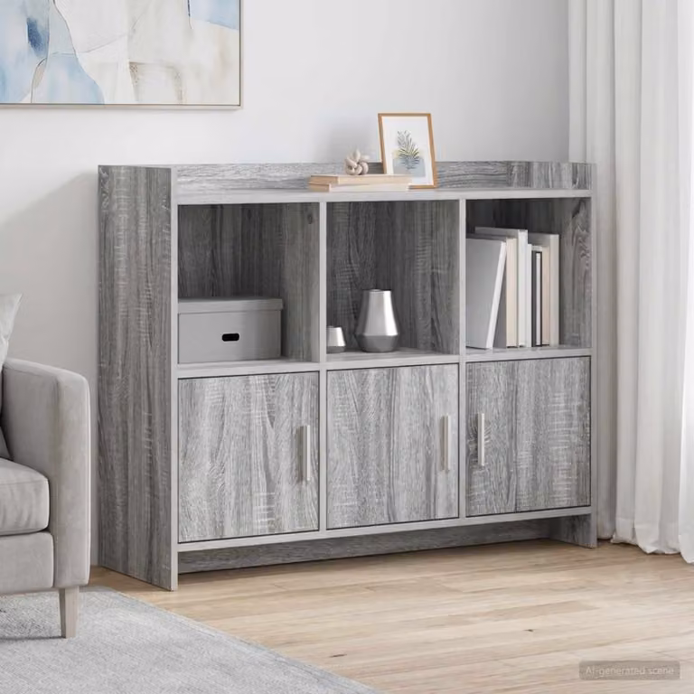 Credenza moderna vidaXL in legno ingegnerizzato e metallo, colore grigio, L 98,5 x P 33 x H 80 cm
