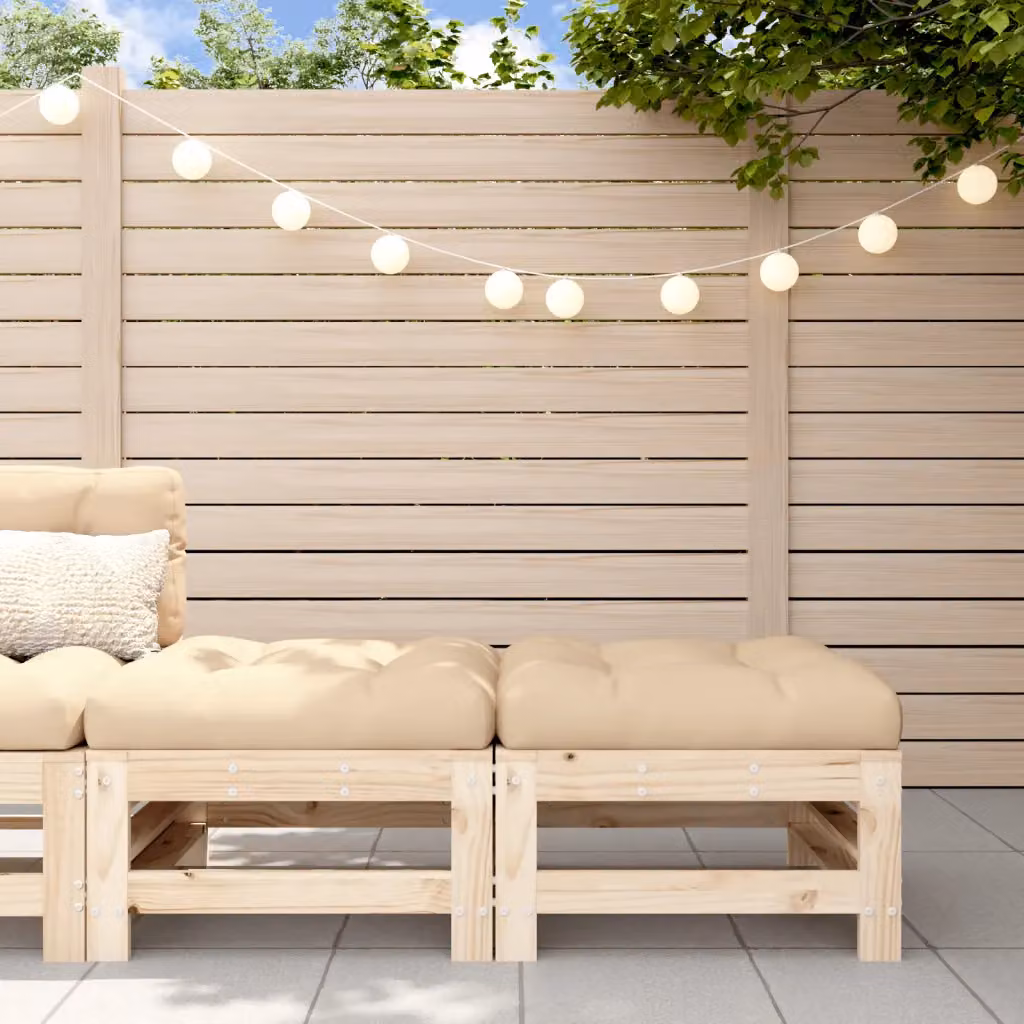 vidaXL Poggiapiedi da Giardino in Legno di Pino con 2 Cuscini Beige e Marrone
