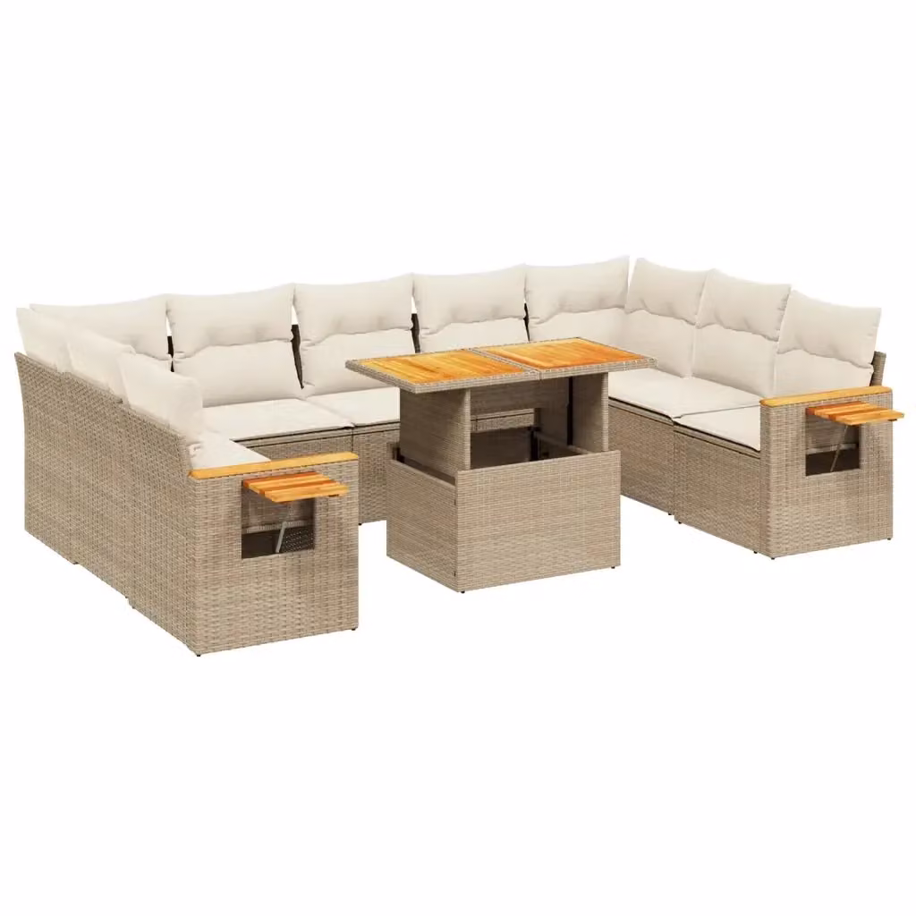 Set Divano da Giardino VIDAXL in Polyrattan con 10 Cuscini Beige Moderno – 2