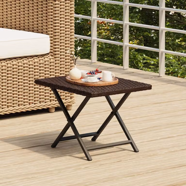 vidaXL Tavolo Pieghevole in Polyrattan Marrone L: 45 cm, P: 35 cm, H: 32 cm