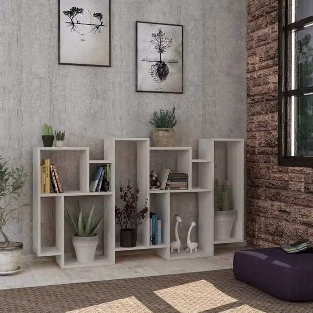 Libreria bifacciale Karmato bianca moderna L: 96 cm, P: 25,5 cm, H: 168,5 cm