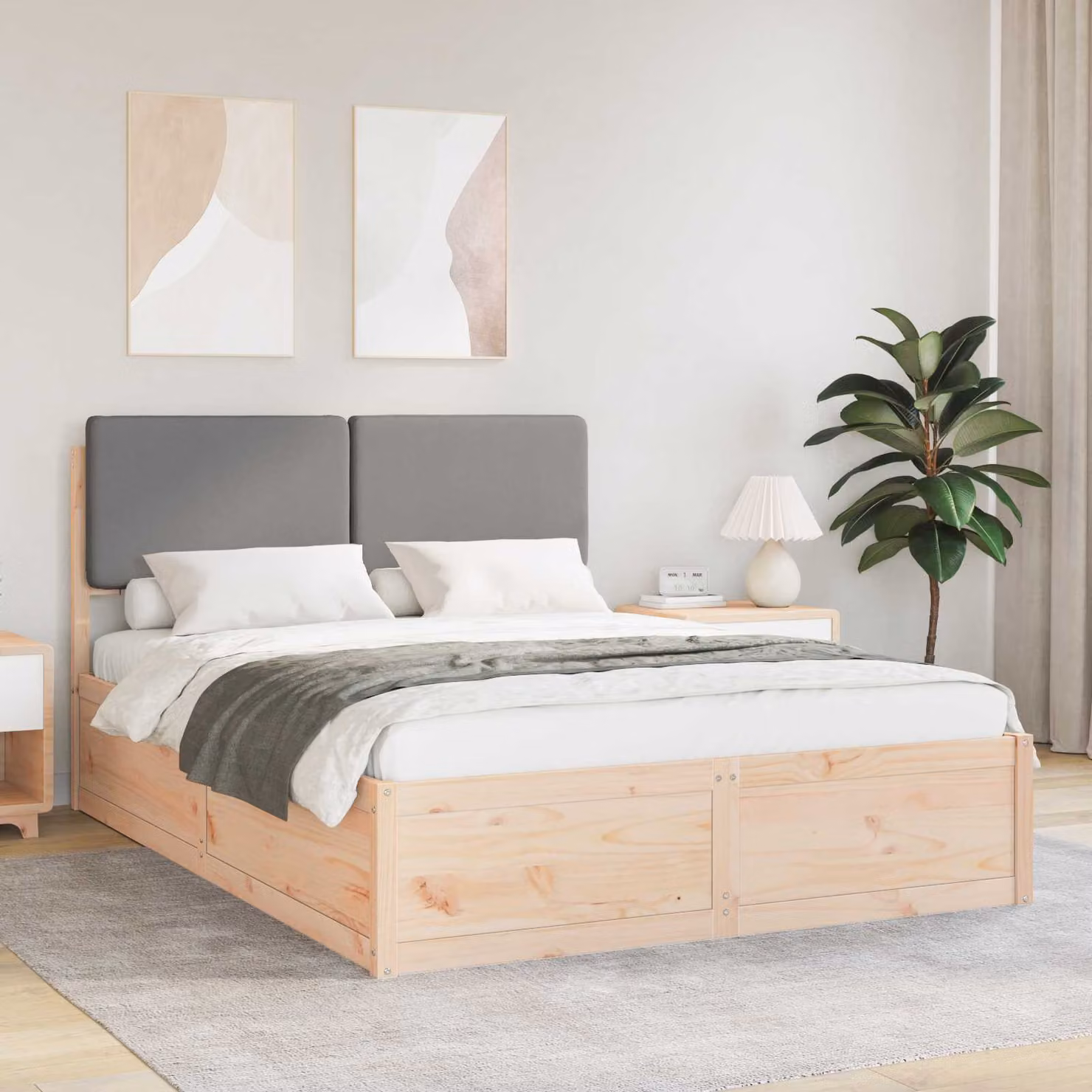 Letto con Testiera Rivestita vidaXL in Legno di Pino Grigio 140 x 200 cm – 1
