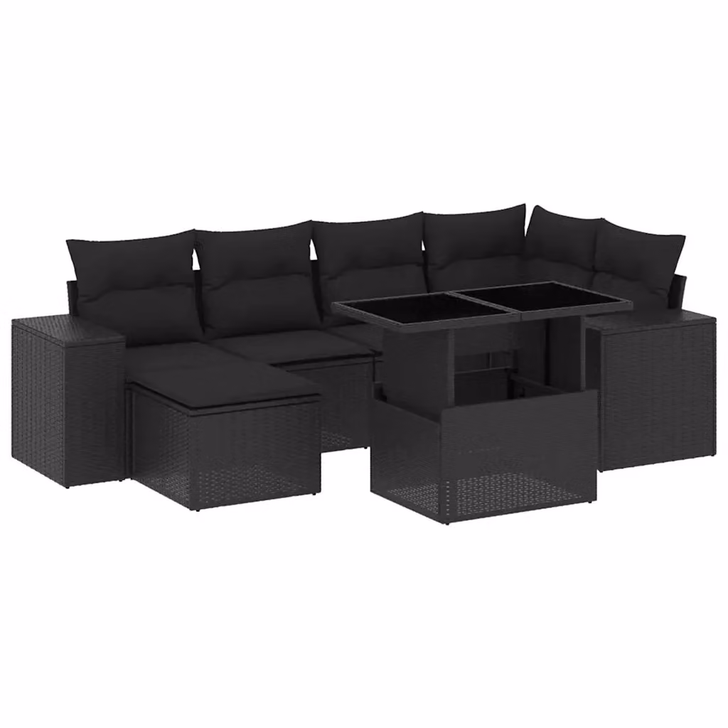 vidaXL Set Divani da Giardino a L con Polyrattan e Cuscini, 7 Pezzi, Nero – 2