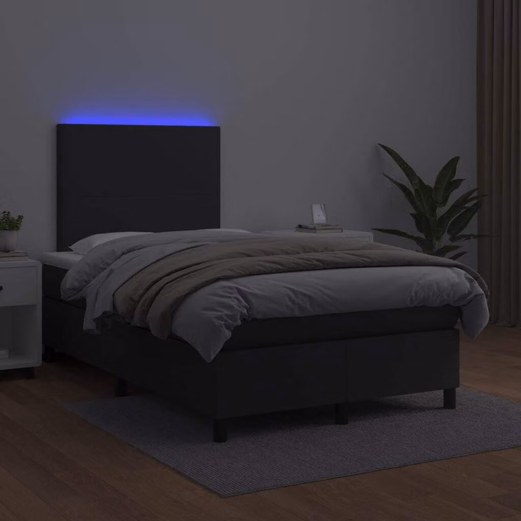 The Living Store Letto a molle con materasso e LED nero 120x200 cm in ecopelle