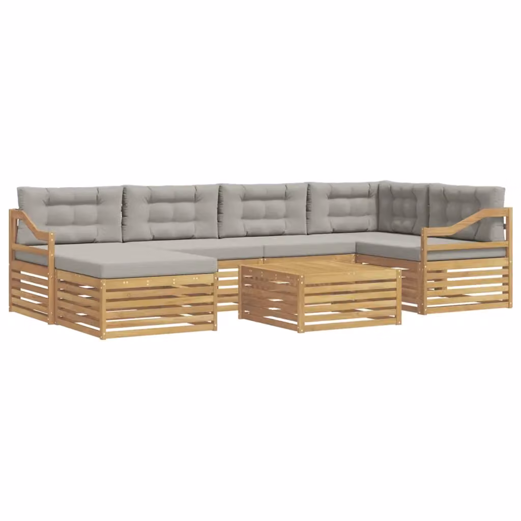 Set di divani da esterno moderno vidaXL in legno di acacia, 7 pezzi, Bianco e Grigio – 2