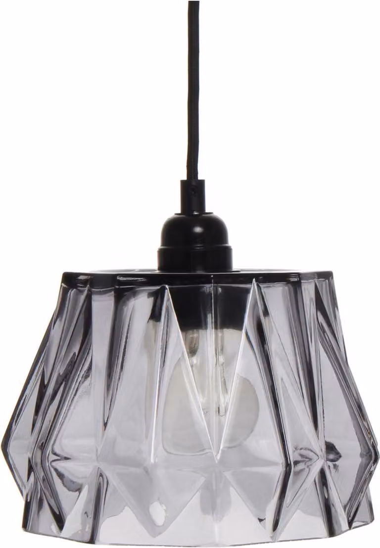 Lampada a sospensione Padiro, 19 x 19 x 19 cm, grigia, in vetro, vetro lavorato, attacco E27