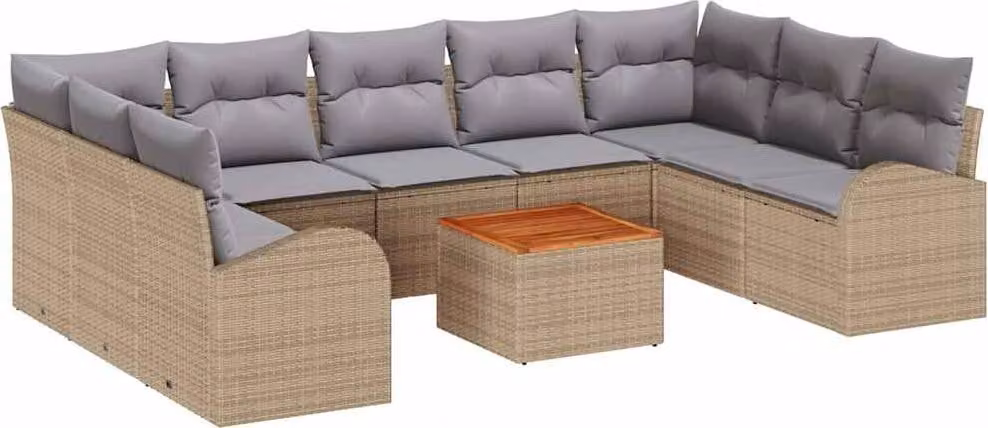 Set Divano da Giardino con cuscino 10 pcs Beige polyrattan