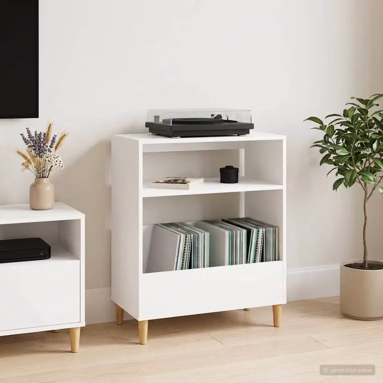 vidaXL Supporto per giradischi moderno in legno Bianco L: 71 cm, P: 39,5 cm, H: 83 cm