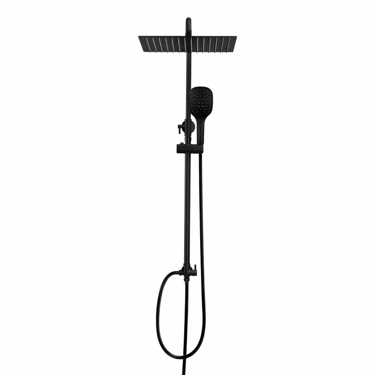 JOHO Colonna Doccia Nero Opaco in acciaio inox Set doccia a Pioggia con soffione e doccetta 30x30cm