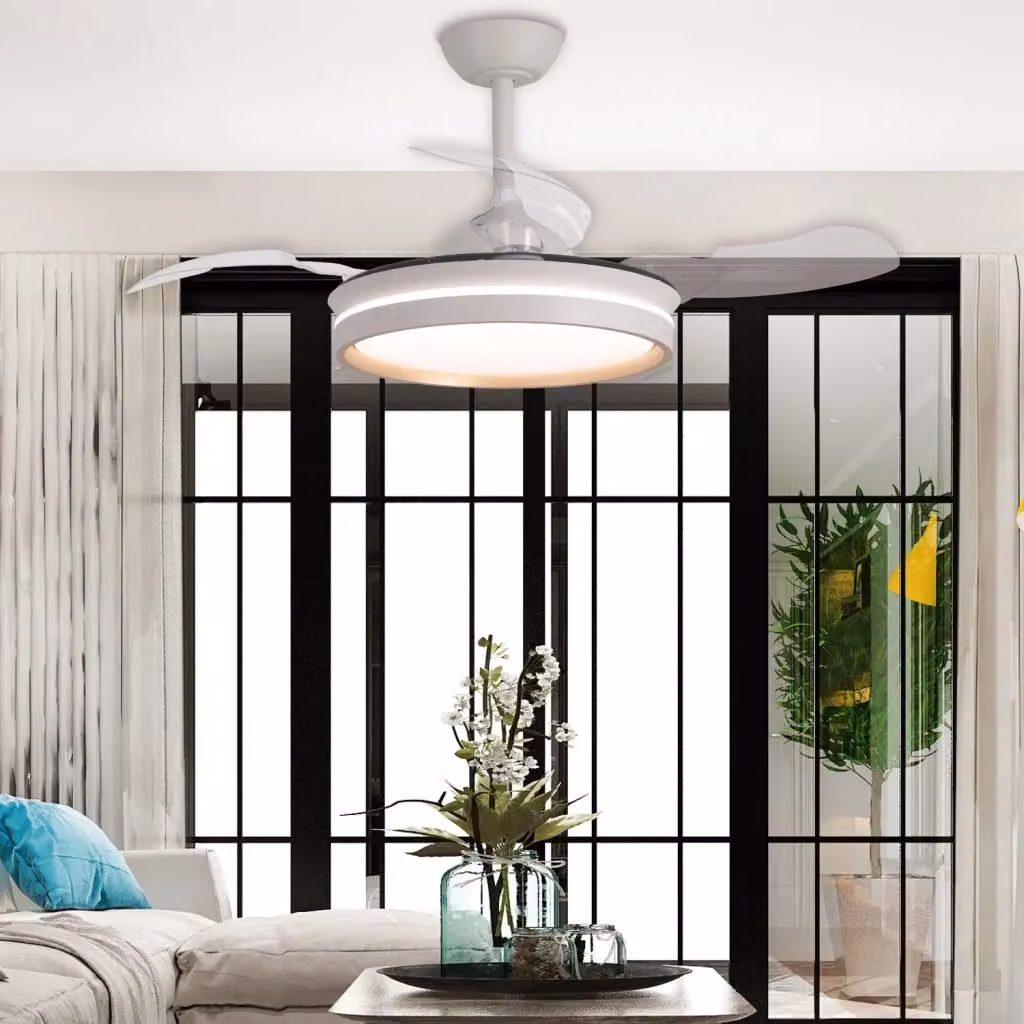 LÚZETE Ventilatore da soffitto con luce LED da 24W, motore DC, bianco e oro, con telecomando – 2