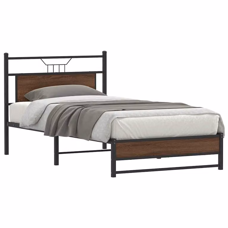 vidaXL Giroletto senza Materasso in Rovere Marrone con Struttura in Metallo e Legno L/P: 100 x 200 cm