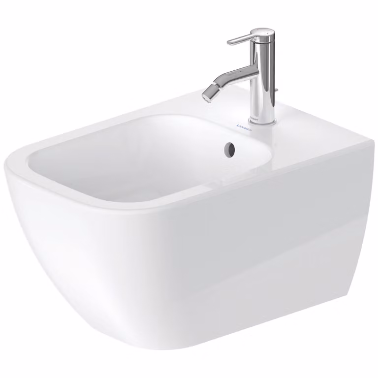 Duravit bidet mural Happy D.2 54cm avec trop-plein, avec plage de robinetterie, 1 trou pour robinetterie, 22581500001, 22581500001