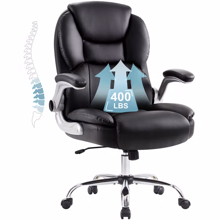 Poltrona direzionale IWMH: sedia da ufficio ergonomica con braccioli ribaltabili, sedia da scrivania regolabile in altezza con supporto lombare, poltrona direzionale in Finto cuoio - Nero