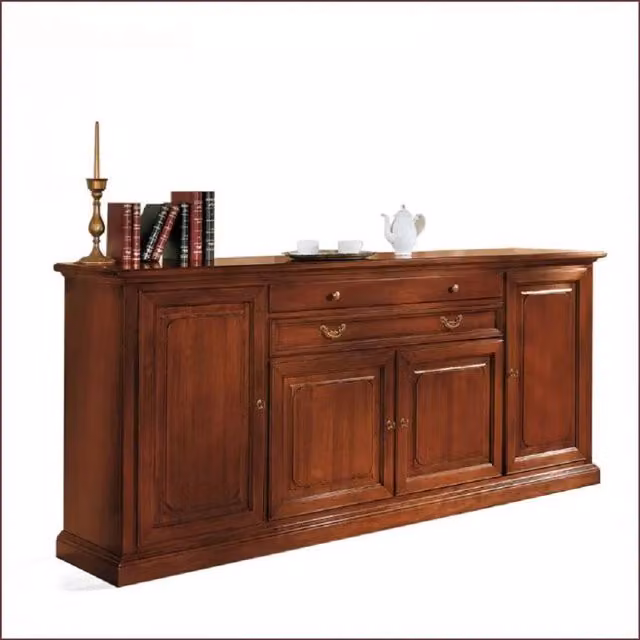 Madia credenza Mobili 2G in legno massello con 4 ante, colore noce, L: 245 cm, P: 52 cm, H: 110 cm – 2