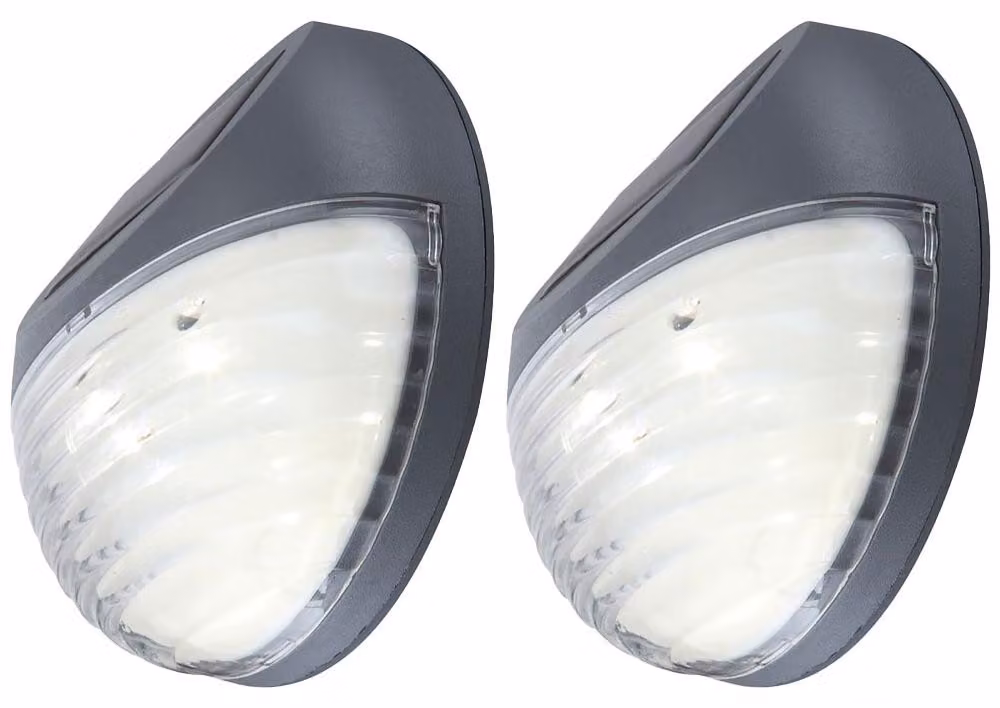 Set da 2 luci solari a LED per recinzioni, realizzate in plastica grigia