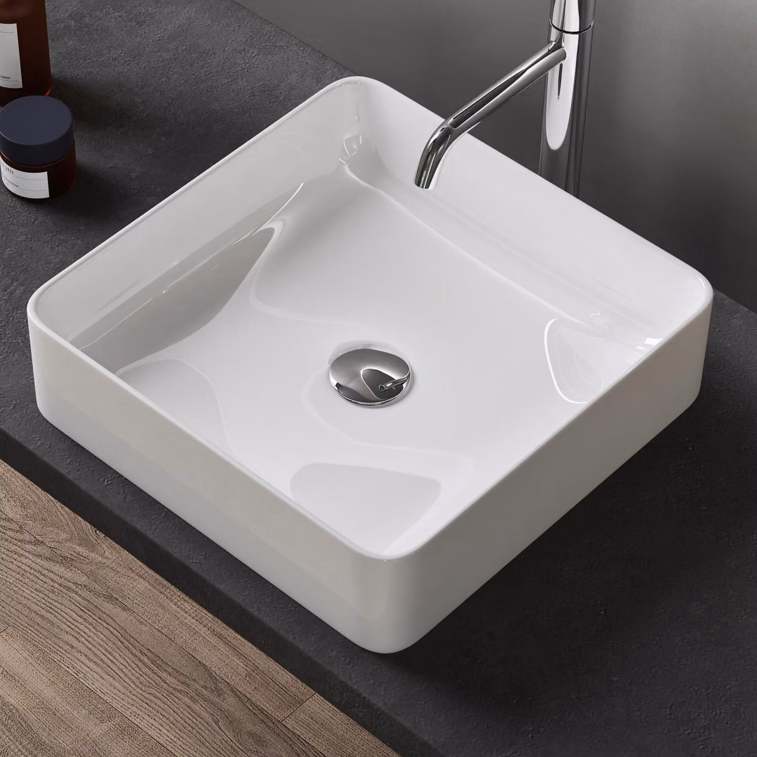 doporro Lavabo Bagno Quadrato Lavabo da Appoggio in Vetroceramica Lavandino con Bordo Sottile 40x40x11 cm Bianco Lucido Lavamani Lavello senza Foro Rubinetto per Guardaroba Bagno Brš¹ssel105