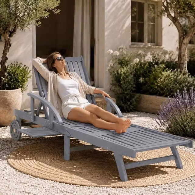 Sun Lounger Grey Solid Acacia Wood