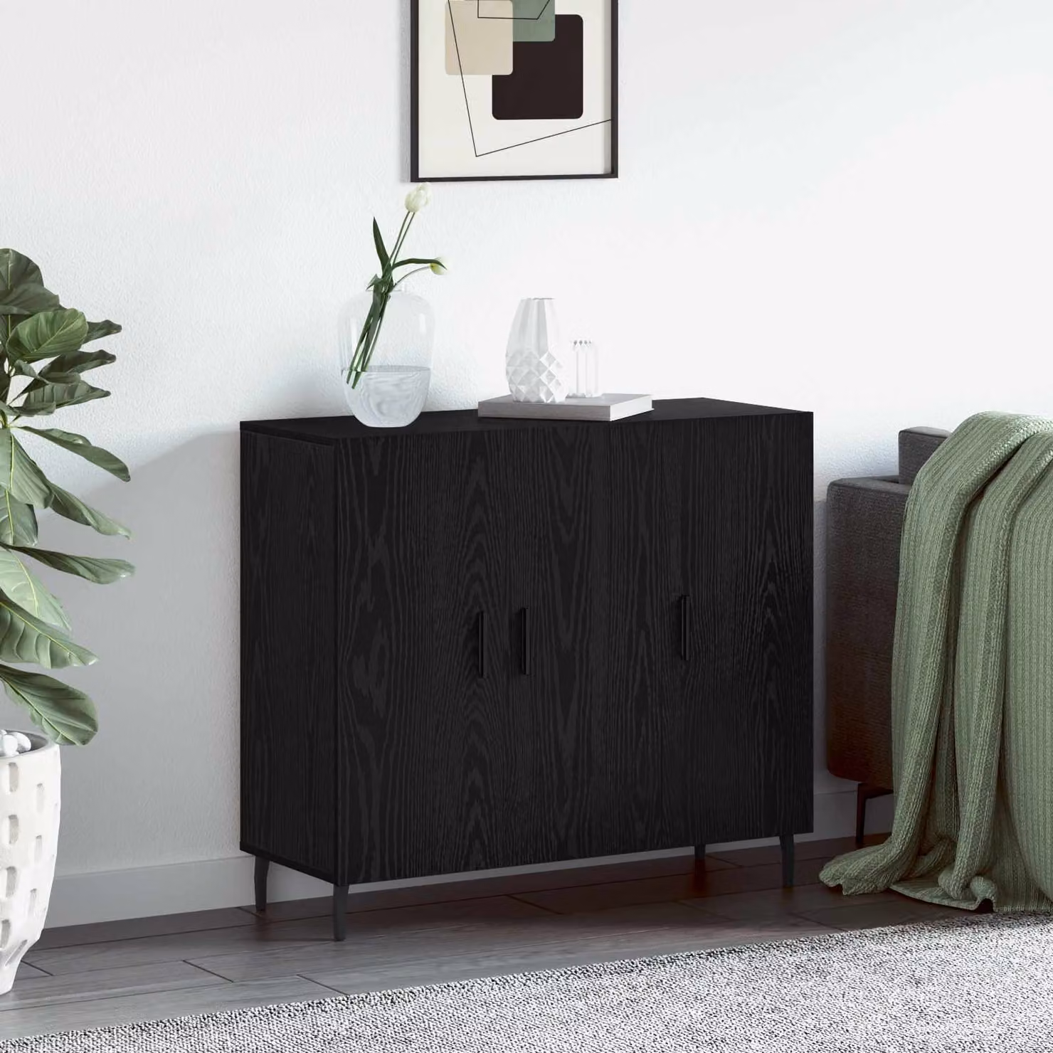 Credenza moderna vidaXL in legno MDF nero, L 90 x P 34 x H 80 cm
