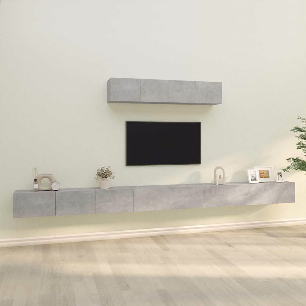 Set di 6 mobili porta TV vidaXL in legno multistrato grigio per soggiorno, modello a parete