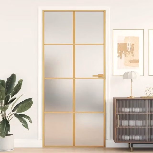 Porta Interna Scorrevole vidaXL in Alluminio e Vetro Temperato, Colore Oro, L: 93 cm, H: 201,5 cm