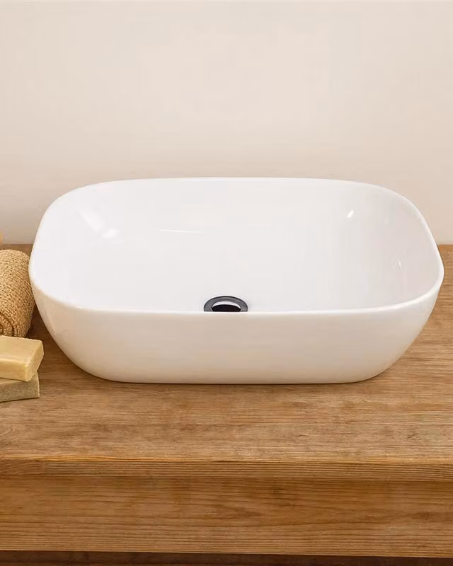 Lavabo 46x32 Mida ciotola da appoggio in Vetroceramica Bianco Lucido
