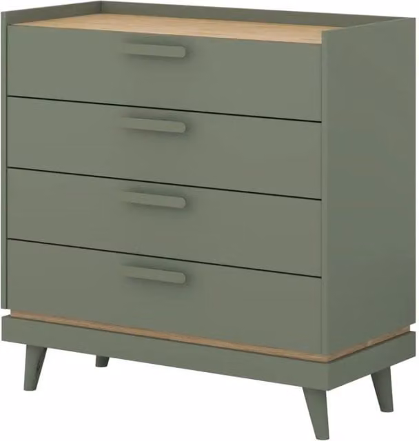 Comò NOKI – Verde e legno – 3 cassetti stile scandinavo
