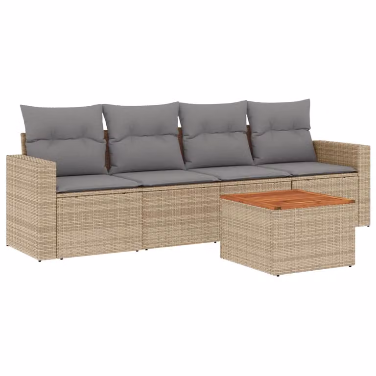 Set Divano da Giardino 5 pz con Cuscini Beige Misto Polyrattan