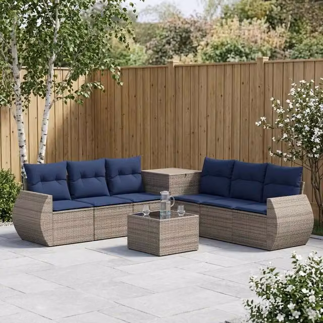 Set di divani 8 pz Grigio e Blu Navy 55 x 55 x 37 cm 3448439