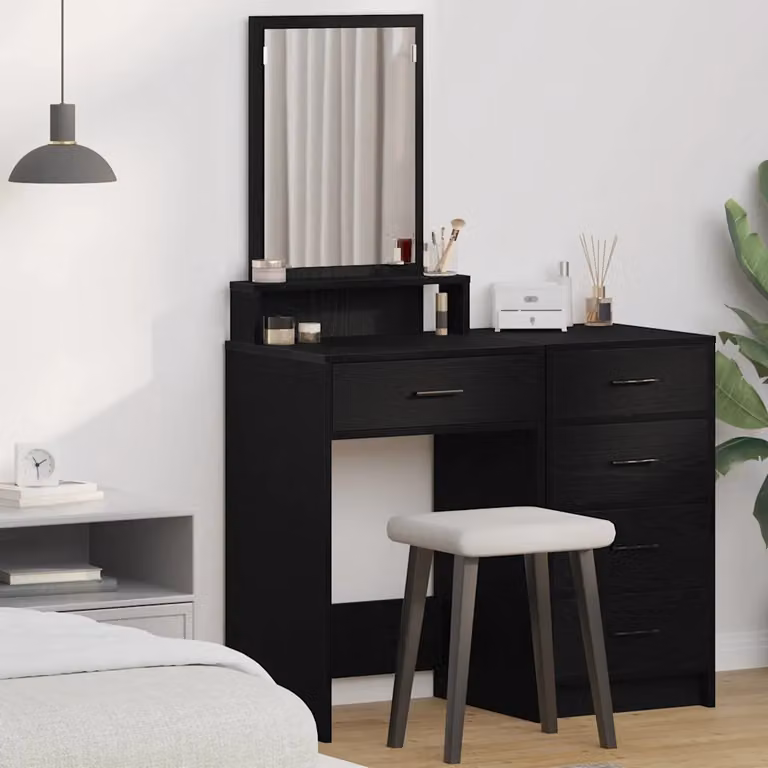 vidaXL Tavolo da Trucco Moderno in Rovere Nero L/P/H: 50 x 41 x 140 cm