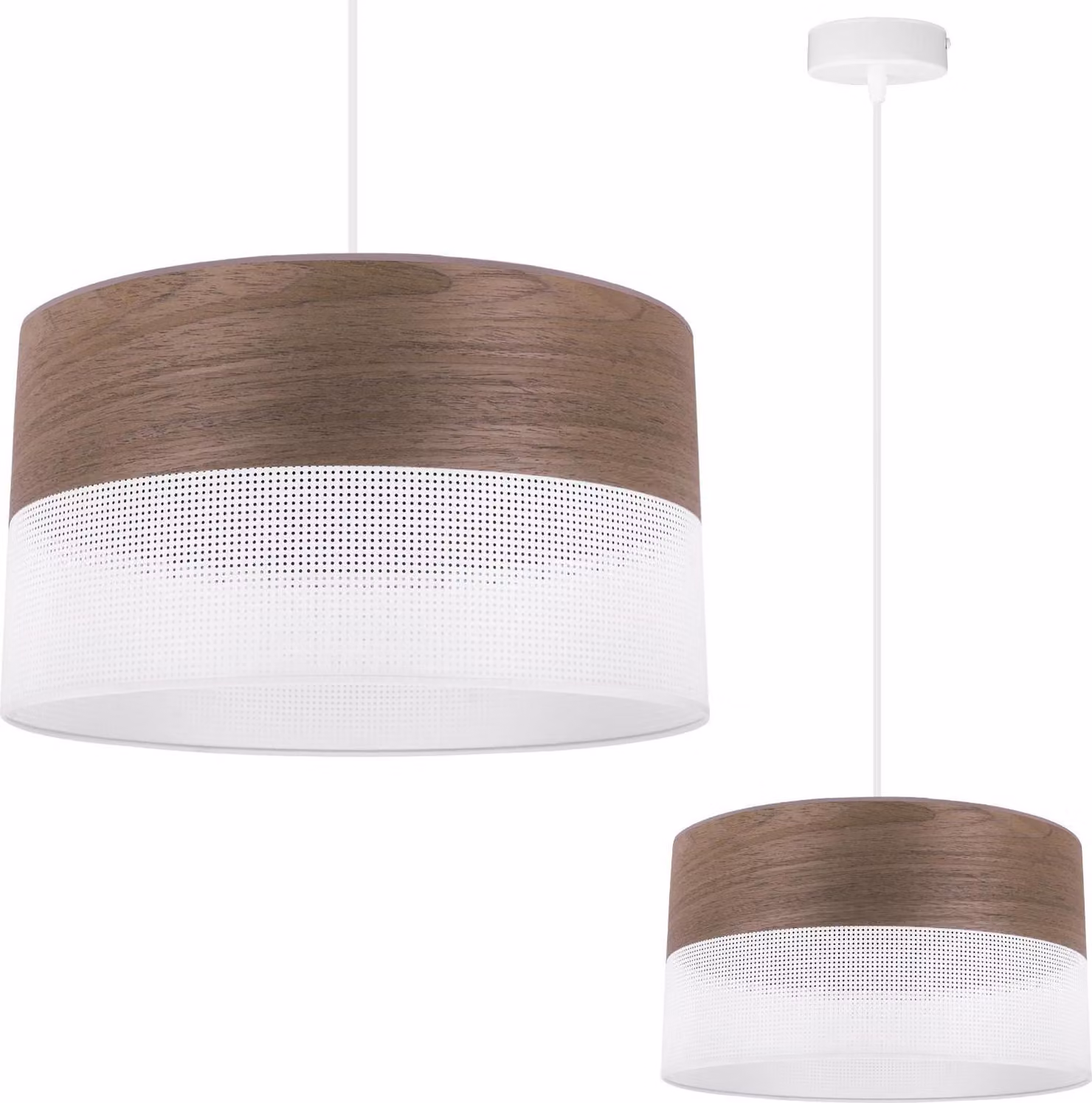 Lampada A Sospensione Singola, Paralume In Impiallacciato Di Noce, 30 Cm
