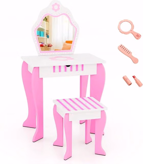 Toeletta per bambini con specchio rimovibile 49 x 34 x 86,5 cm pratico spazio di archiviazione stile principessa MDF rosa 20_0020986