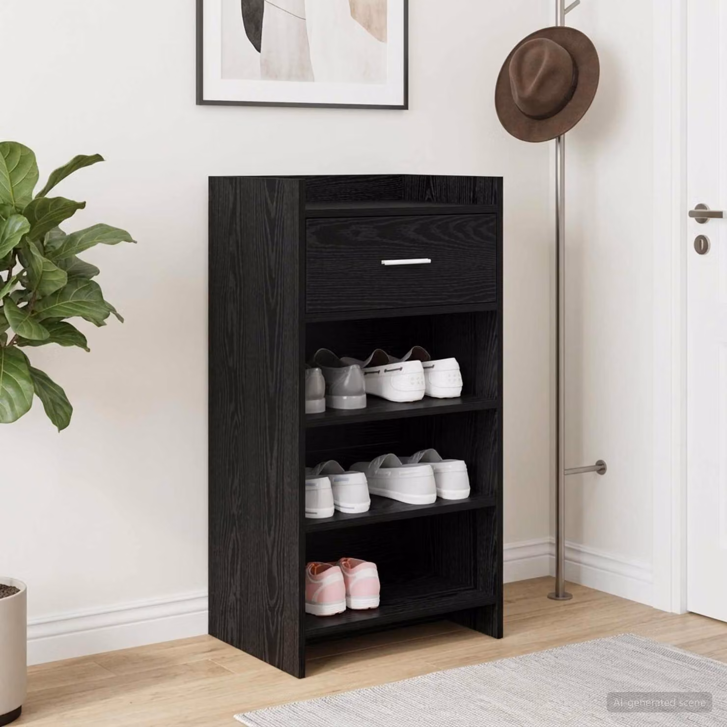 Mobile porta scarpe vidaXL con cassetti e ripiani, colore nero, L/P/H: 48 x 36 x 92 cm