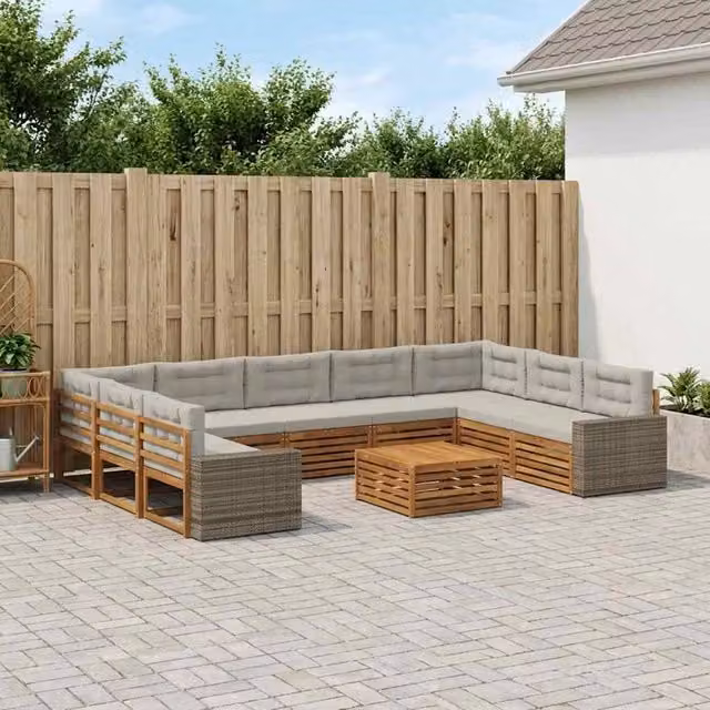 Set di 10 divani da esterno vidaXL in legno di acacia e rattan, colore grigio – 1