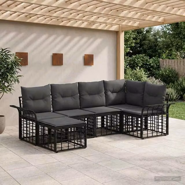 Set di divani da esterno 6 pz Nero e Grigio scuro Poliestere 3437733