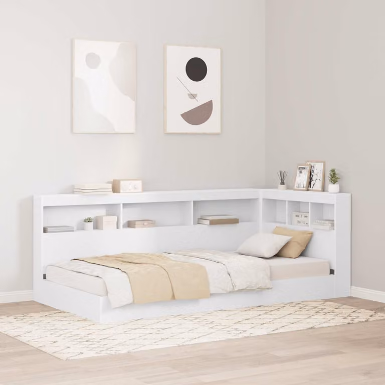 vidaXL Testata del letto con contenitore e porta USB, Bianco lucido, L: 217,5 cm, H: 117,5 cm, P: 76,5 cm