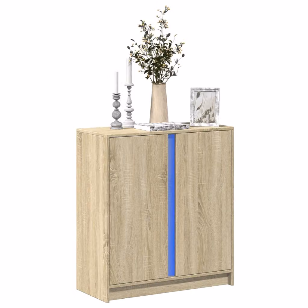Credenza moderna vidaXL con illuminazione LED in legno Rovere Sonoma, L 77 cm x P 34 cm x H 85 cm