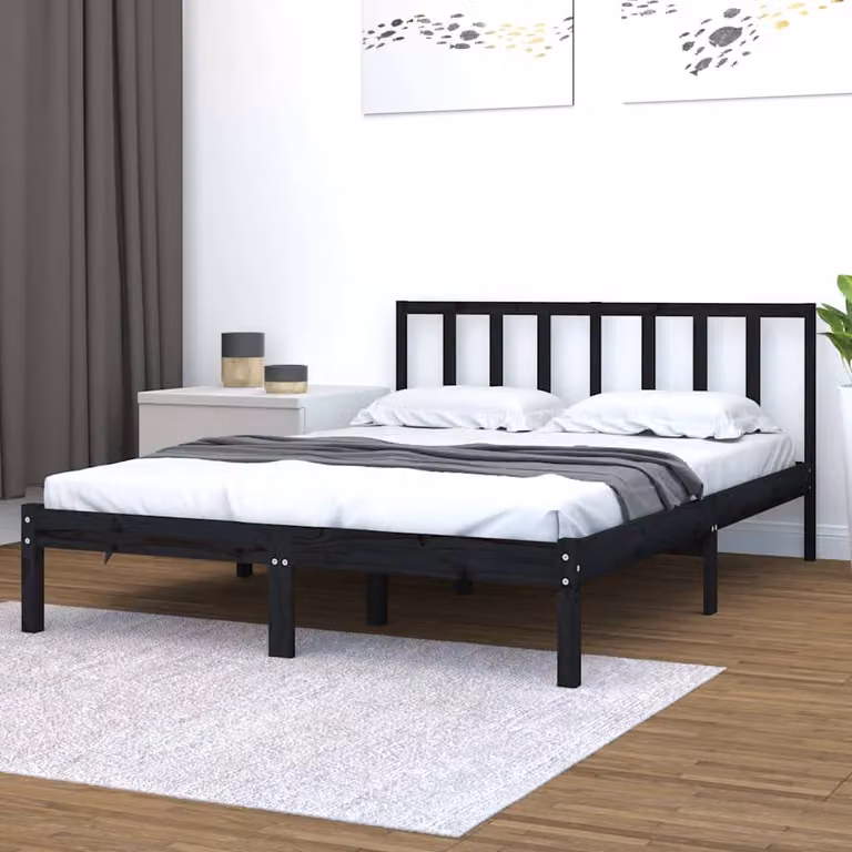 vidaXL Giroletto King Size in Legno di Pino Massello Nero L 150 x P 200 cm