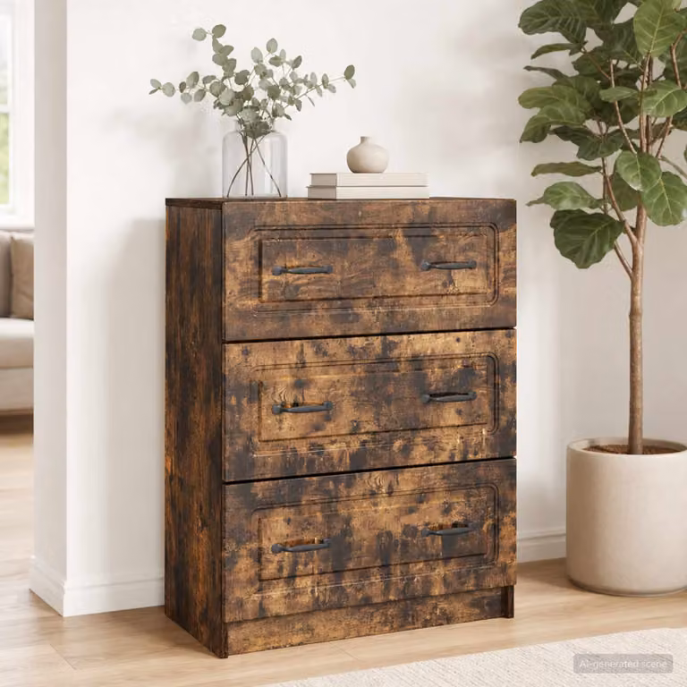 Carrello mobile con cassetti vidaXL in legno ingegnerizzato marrone L: 66 cm, P: 34,5 cm, H: 87 cm