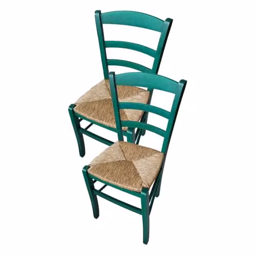 MA MAISON Set 2PZ Sedie in Legno con Seduta in Paglia - Ampia, Compatta, Schienale Alto, Robusta, Paesana, Rustica, per Cucina, Agriturismo, Ristorante, Soggiorno - 42X40X87H CM (VERDE)