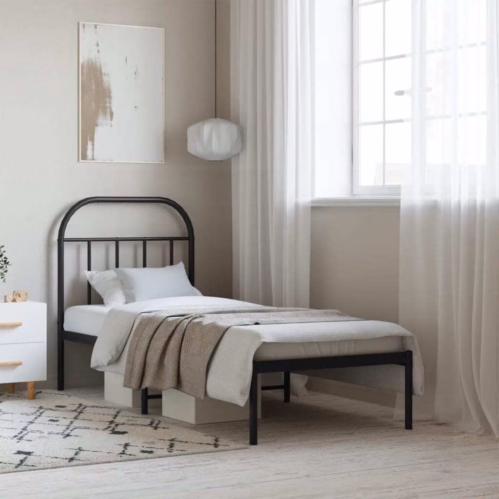 The Living Store Struttura letto con testiera in metallo nero 75x190 cm